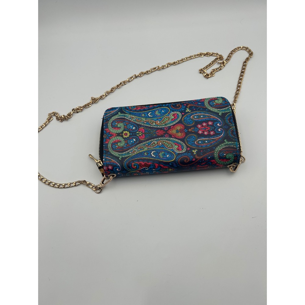 Paisley Print Wallet on a Chain Crossbody Bag Multi-Color Boho Clutch B723